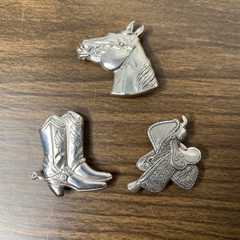 Vtg Lot Of 3 Button Covers Silvertone Cowboy Western Boots Saddle Horse